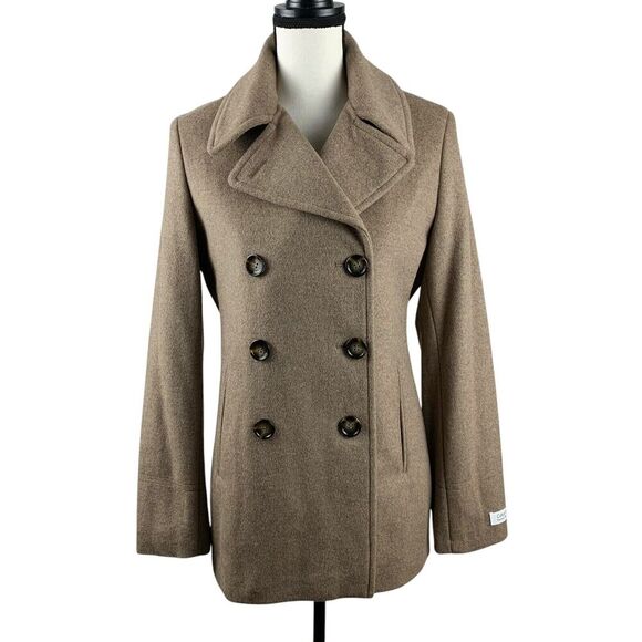 Calvin Klein Women's Pea Coat Size 4 Camel Wool Cashmere Blend Double Breasted - Picture 2 of 14
